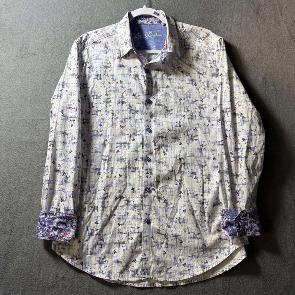 Robert Graham Mens Abstract Flip Cuff Skull Geometric Print Button Down Shirt L